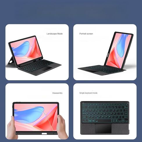 حافظة لوحة المفاتيح لجهاز Lenovo Tab 10.1" K10c/S10/K10 10.95"، لوحة مفاتيح بلوتوث تعمل باللمس مع إضاءة خلفية RGB بـ 7 ألوان، حافظة مغناطيسية قابلة للفصل (أسود، Tab S10 10.1"، لوحة مفاتيح + ماوس) in Kuwait