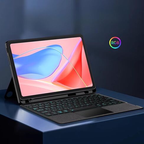 حافظة لوحة المفاتيح لجهاز Lenovo Tab 10.1" K10c/S10/K10 10.95"، لوحة مفاتيح بلوتوث تعمل باللمس مع إضاءة خلفية RGB بـ 7 ألوان، حافظة مغناطيسية قابلة للفصل (أسود، Tab S10 10.1"، لوحة مفاتيح + ماوس) in Kuwait