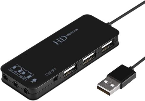 USB Hubs Audio Adapter External Stereo Sound Card with 3.5mm Headphone and Microphone Jack for Windows, Mac, Linux, PC, Laptops, Desktops, PS4 Computer External USB, 240kHz Gaming-Grade (Black) in Kuwait