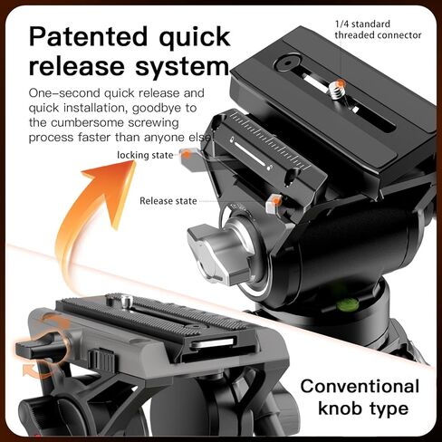 رأس سائل COMAN V5، رأس حامل ثلاثي بانورامي مع لوحة تحرير سريعة لـ DJI RS Manfrotto، رأس سائل فيديو لكاميرا Tirpod Monopod DSLR، أقصى تحميل 22 رطل/10 كجم (رأس سائل V5) in Kuwait