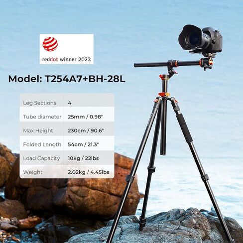 K&F CONCEPT 90''/230cm Ultra High Camera Tripod with Magnetic Metal Phone Mount, Horizontal Overhead Shooting Travel Tripods with Metal Ball Head 10KG Load Capacity in Kuwait