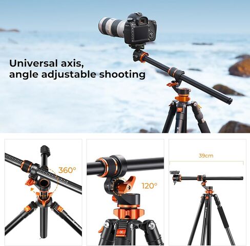 K&F CONCEPT 90''/230cm Ultra High Camera Tripod with Magnetic Metal Phone Mount, Horizontal Overhead Shooting Travel Tripods with Metal Ball Head 10KG Load Capacity in Kuwait