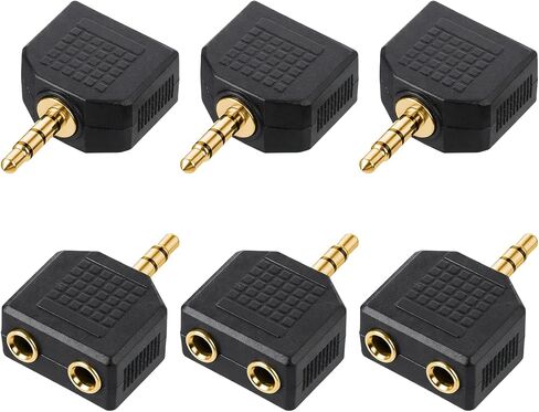 Skrfren 6 PCS 3.5mm Headphone Y Splitter, Gold Plated Audio Splitter Adapter, 1 Male to 2 Female Stereo Jack Converter, Dual Headphone Splitters for Sharing Music with Friends, Phone, Tablet, Laptop in Kuwait