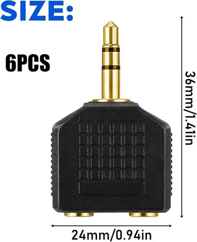 Skrfren 6 PCS 3.5mm Headphone Y Splitter, Gold Plated Audio Splitter Adapter, 1 Male to 2 Female Stereo Jack Converter, Dual Headphone Splitters for Sharing Music with Friends, Phone, Tablet, Laptop in Kuwait