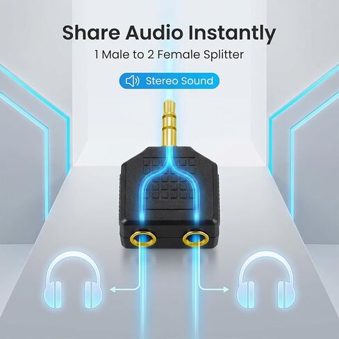 Skrfren 6 PCS 3.5mm Headphone Y Splitter, Gold Plated Audio Splitter Adapter, 1 Male to 2 Female Stereo Jack Converter, Dual Headphone Splitters for Sharing Music with Friends, Phone, Tablet, Laptop in Kuwait