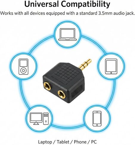 Skrfren 6 PCS 3.5mm Headphone Y Splitter, Gold Plated Audio Splitter Adapter, 1 Male to 2 Female Stereo Jack Converter, Dual Headphone Splitters for Sharing Music with Friends, Phone, Tablet, Laptop in Kuwait