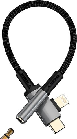 Aux to USB C Lightning لهاتف iPhone 17 16 15 14 13 Pro Max (2in1) 3.5 ملم محول صوت سماعة الرأس جاك دونجل كابل أنثى منفذ السيارة متوافق مع سامسونج لأجهزة Ipad قابس ذكر مساعد in Kuwait