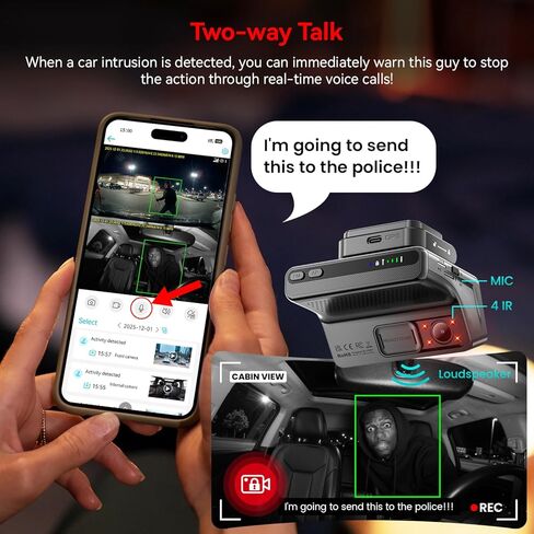 IIWEY 4G LTE Dash Cam with Live-Streaming, Anti-Theft Car Security Camera, Instant Alert via App, Cloud & SD Storage, 2K+1080P Front Inside, No Screen, IR Night Vision, 24/7 Parking Mode, GPS, OBD in Kuwait