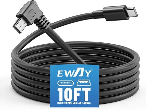 EWAY Mini USB Dash Cam Power Cord 10ft, USB-C to Left Angle Mini-b Cable, Replacement Dashcam Power Supply Cable for Front Rear Dashboard Camera, Compatible with Car Type-C Port in Kuwait