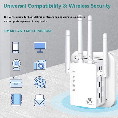 2022 معزز إشارة موسع WiFi - للمنزل يغطي ما يصل إلى 8500 قدم مربع و45 جهازًا، معزز WiFi مع منفذ إيثرنت، إعداد سهل، موسع نطاق الإنترنت - متوافق مع Alexa، Fire Stick، Ring in Kuwait