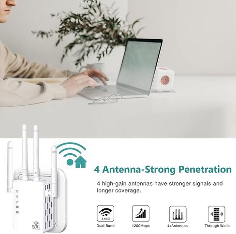 2022 معزز إشارة موسع WiFi - للمنزل يغطي ما يصل إلى 8500 قدم مربع و45 جهازًا، معزز WiFi مع منفذ إيثرنت، إعداد سهل، موسع نطاق الإنترنت - متوافق مع Alexa، Fire Stick، Ring in Kuwait