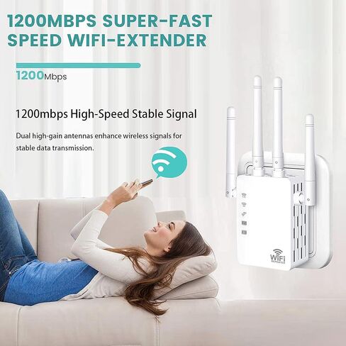 2022 معزز إشارة موسع WiFi - للمنزل يغطي ما يصل إلى 8500 قدم مربع و45 جهازًا، معزز WiFi مع منفذ إيثرنت، إعداد سهل، موسع نطاق الإنترنت - متوافق مع Alexa، Fire Stick، Ring in Kuwait