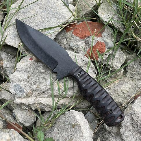Full Tang Fixed Blade Hunting Knife with Sheath, 4 Inch Stainless Steel Blade, Ergonomic Black Micarta Handle, Tactical Knife for Hunting Essentials, Skinning Knive for hunting in Kuwait