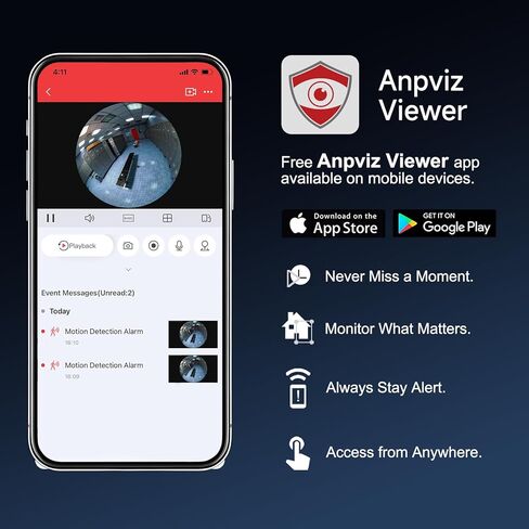 كاميرا Anpviz 5 ميجابكسل 360 درجة عين السمكة POE، كاميرا داخلية سلكية بانورامية مع صوت، اكتشاف بشري ذكي، عرض متعدد للشاشات، WDR، حامل السقف/الجدار/المكتب (متوافق فقط مع سلسلة H NVR) in Kuwait