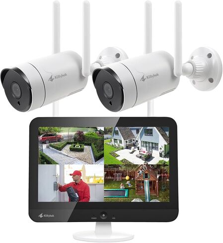 كاميرا أمان لاسلكية Kittyhok 3MP خارجية/داخلية، كاميرا أمان WiFi سلكية 2K، صوت ثنائي الاتجاه، كشف الحركة، مقاومة للطقس، حزمة CM3N مع نظام NVR للأمان اللاسلكي KNS38 10CH مع شاشة in Kuwait