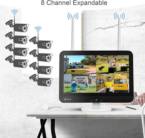 كاميرا أمان لاسلكية Kittyhok 3MP خارجية/داخلية، كاميرا أمان WiFi سلكية 2K، صوت ثنائي الاتجاه، كشف الحركة، مقاومة للطقس، حزمة CM3N مع نظام NVR للأمان اللاسلكي KNS38 10CH مع شاشة in Kuwait