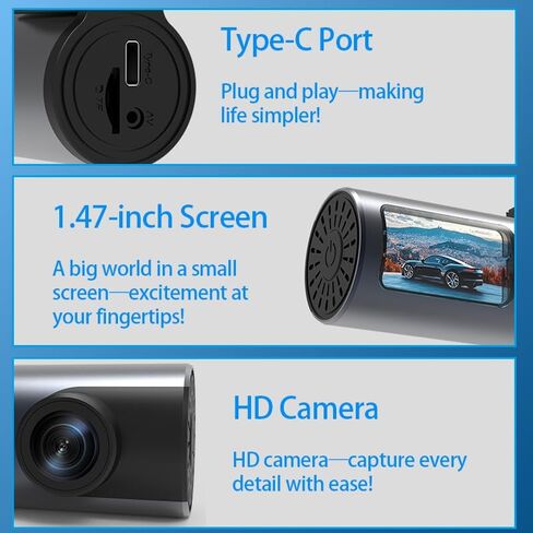 1Pcs Dash Cam, 1080P Front + 720P Interior, HD Night Vision, WDR, Motion Detection, Loop Recording， Powered Supply by a 5V USB Extension Cable, No Memory Card in Kuwait