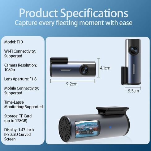 1Pcs Dash Cam, 1080P Front + 720P Interior, HD Night Vision, WDR, Motion Detection, Loop Recording， Powered Supply by a 5V USB Extension Cable, No Memory Card in Kuwait