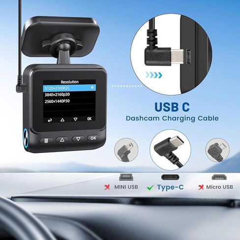 EWAY USB C Dash Cam Power Cord (6.5FT/2M), USB-A 2.0 to 90 Degree Type-C Cable REQUIRES 2.5A Input, USBC Replacement Power Supply for Front Rear View Mirror Dashcam Dashboard Recorder Recording Camera in Kuwait