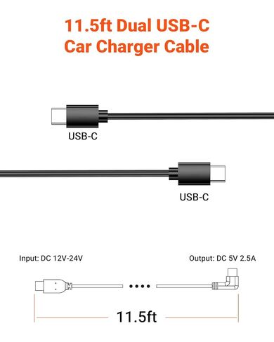 VANTRUE 11.5ft Dual USB-C Car Charger Cable for Dash Cam (N4 Pro / N4 / N5 / N2X / S1 Pro / E1 Pro / E1 Lite / E1 / E2 / E360 / E360 ACE), USB-C Power-Only Charging Cable in Kuwait