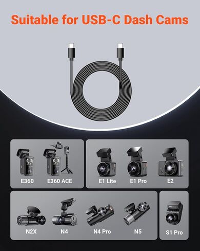 VANTRUE 11.5ft Dual USB-C Car Charger Cable for Dash Cam (N4 Pro / N4 / N5 / N2X / S1 Pro / E1 Pro / E1 Lite / E1 / E2 / E360 / E360 ACE), USB-C Power-Only Charging Cable in Kuwait