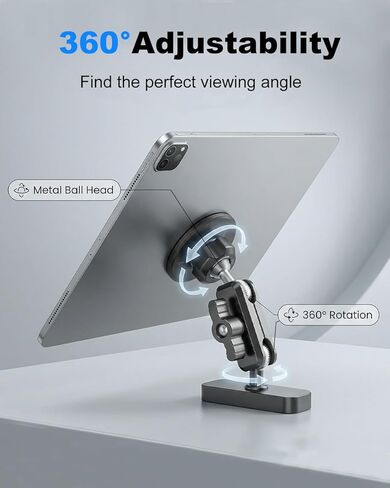 Dual Magnetic Tablet Holder Mount with Double Strong Magnets, 360°Adjustable Metal Arm iPad Magnetic Mount for Fridge/Metal Shelf/Gym/Warehouse, Tablet Magnet Base for 4-11" iPad mini, iPhone in Kuwait