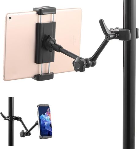 حامل SH iPad لحامل الميكروفون - حامل حامل iPad بذراع سحري مقاس 11 بوصة مع مشبك فائق، حامل كمبيوتر لوحي لحامل الميكروفون، حامل كمبيوتر لوحي قابل للتعديل يدور 360 درجة متوافق مع أجهزة iPad/iPhone/الأجهزة اللوحية مقاس 4.7 إلى 13 بوصة in Kuwait