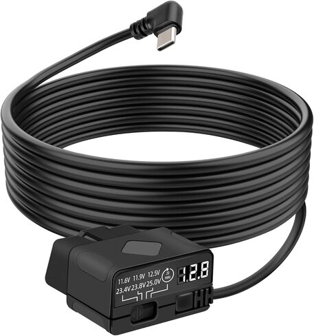 GELRHONR OBD Hardwire Kit, OBD2 to Right Angle USB C Power Adapter Cable for Dash Camera with LED Display and Low Voltage Protection, 12-30V to 5V/3A 24 Hours Surveillance and Acc 2 Mode,11.5FT in Kuwait