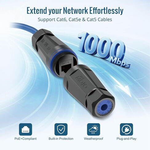 Tecmojo Waterproof Cat6 Coupler, IP68 Outdoor Ethernet Connector for CAT6/CAT5E/CAT5,Unshielded RJ45 Ethernet Extender for IP Camera and PoE Device, 5.2in,5 Pack in Kuwait