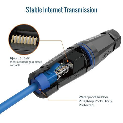 Tecmojo Waterproof Cat6 Coupler, IP68 Outdoor Ethernet Connector for CAT6/CAT5E/CAT5,Unshielded RJ45 Ethernet Extender for IP Camera and PoE Device, 5.2in,5 Pack in Kuwait