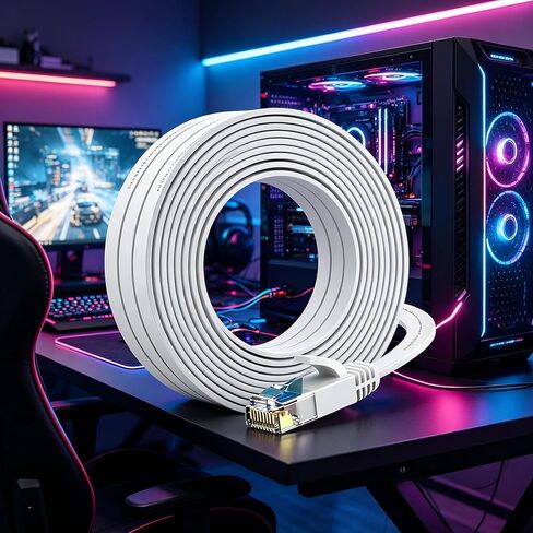 50ft Cat 6 Ethernet Cable Flat Internet Network Cord Pure Copper Patch Wire Snagless RJ45 Connectors for Indoor Outdoor Home Router Modem PC Gaming Accessories White in Kuwait