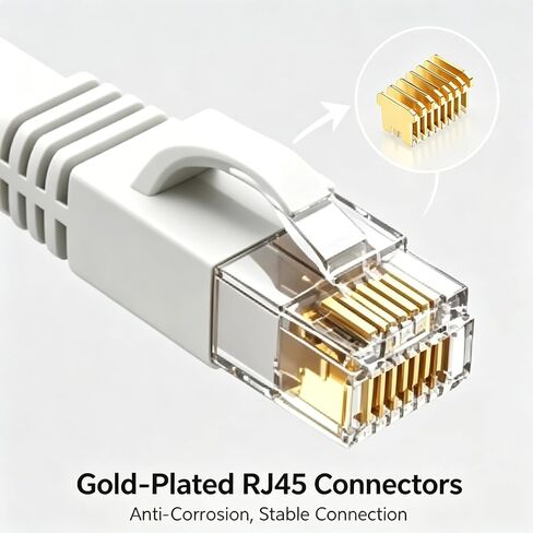 50ft Cat 6 Ethernet Cable Flat Internet Network Cord Pure Copper Patch Wire Snagless RJ45 Connectors for Indoor Outdoor Home Router Modem PC Gaming Accessories White in Kuwait
