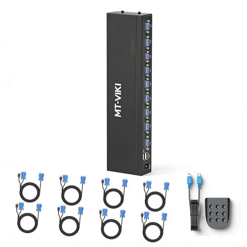 MT-VIKI KVM Switch 8 Port, 8X1 Rackmount KVM Switch VGA,Fit 1U 19'' Rack, Included 8 USB VGA KVM Cables & Power Adapter in Kuwait