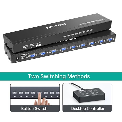 MT-VIKI KVM Switch 8 Port, 8X1 Rackmount KVM Switch VGA,Fit 1U 19'' Rack, Included 8 USB VGA KVM Cables & Power Adapter in Kuwait