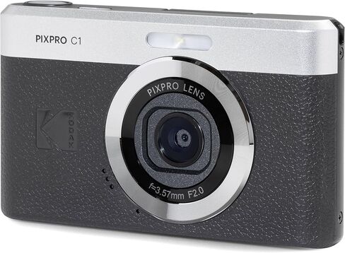 كاميرا رقمية صغيرة الحجم Kodak PIXPRO C1 باللون الأسود بدقة 13 ميجابكسل للتوجيه والتقاط الصور مع شاشة قلاب LCD قابلة للإمالة 2.8 بوصة بزاوية 180 درجة وتكبير 4X وفيديو عالي الدقة 1080 بكسل للسفر ومدونات الفيديو + حقيبة وبطاقة 32 جيجابايت وحزمة قارئ in Kuwait
