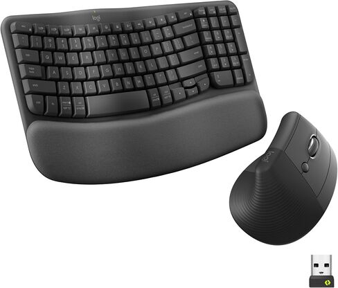 Logitech Wave Keys & Lift Vertical Mouse - Ergonomic Wireless Keyboard and Mouse Combo - with Cushioned Palm Rest, Easy-Switch, Bluetooth, for Multi-OS, Windows/Mac - Graphite (Renewed) in Kuwait
