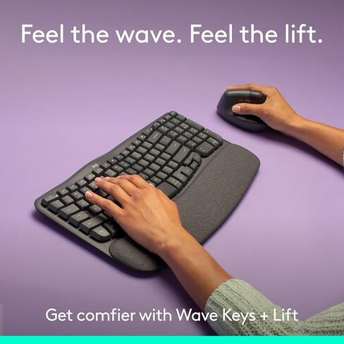 Logitech Wave Keys & Lift Vertical Mouse - Ergonomic Wireless Keyboard and Mouse Combo - with Cushioned Palm Rest, Easy-Switch, Bluetooth, for Multi-OS, Windows/Mac - Graphite (Renewed) in Kuwait