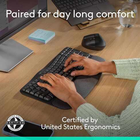 Logitech Wave Keys & Lift Vertical Mouse - Ergonomic Wireless Keyboard and Mouse Combo - with Cushioned Palm Rest, Easy-Switch, Bluetooth, for Multi-OS, Windows/Mac - Graphite (Renewed) in Kuwait