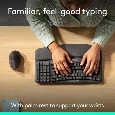 Logitech Wave Keys & Lift Vertical Mouse - Ergonomic Wireless Keyboard and Mouse Combo - with Cushioned Palm Rest, Easy-Switch, Bluetooth, for Multi-OS, Windows/Mac - Graphite (Renewed) in Kuwait