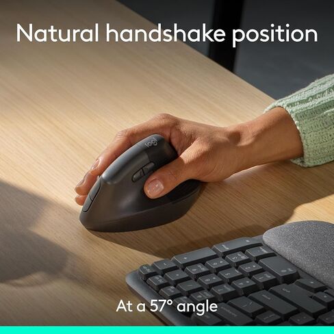 Logitech Wave Keys & Lift Vertical Mouse - Ergonomic Wireless Keyboard and Mouse Combo - with Cushioned Palm Rest, Easy-Switch, Bluetooth, for Multi-OS, Windows/Mac - Graphite (Renewed) in Kuwait