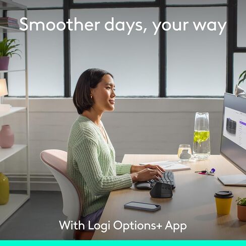Logitech Wave Keys & Lift Vertical Mouse - Ergonomic Wireless Keyboard and Mouse Combo - with Cushioned Palm Rest, Easy-Switch, Bluetooth, for Multi-OS, Windows/Mac - Graphite (Renewed) in Kuwait