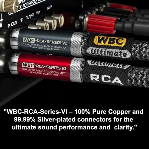 WORLDS BEST CABLES 6 Foot Ultimate – 18 AWG - Ultra-Pure OFC – Ultra-Low-Capacitance (15pF/ft) - Premium Audiophile RCA Cable Pair with Silver-Plated Pure-Copper RCA Plugs & Carbon Tweed Jacket in Kuwait