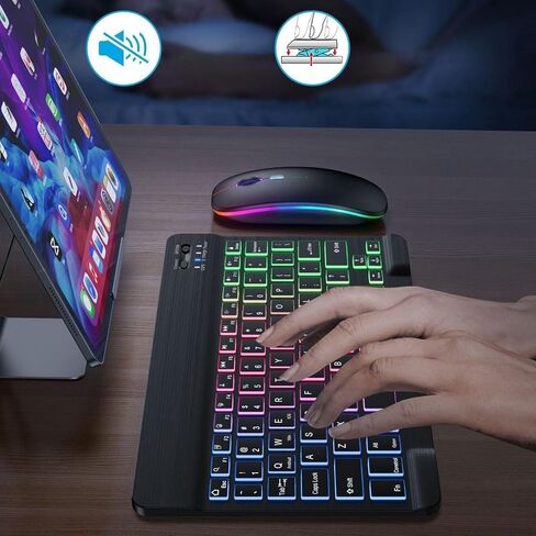 Keyboard and Mouse Combo Compatible for PC, Computer Set with Color-Changing Backlight, 7 Color RGB, Quiet Scissor- Keys in Kuwait