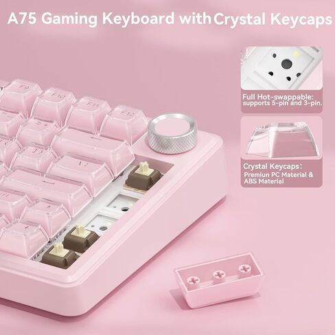 SOLAKAKA A75 and SM600, Wireless Keyboard and Mouse Combo for PC (A75 Crystal-Pink & SM600 Pink) in Kuwait