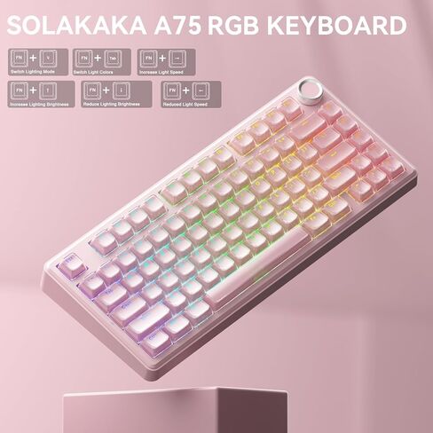 SOLAKAKA A75 and SM600, Wireless Keyboard and Mouse Combo for PC (A75 Crystal-Pink & SM600 Pink) in Kuwait