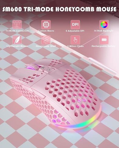 SOLAKAKA A75 and SM600, Wireless Keyboard and Mouse Combo for PC (A75 Crystal-Pink & SM600 Pink) in Kuwait