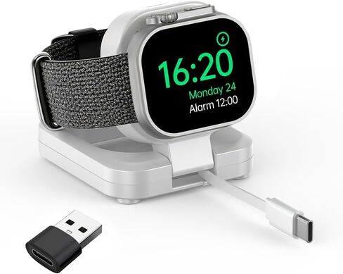 Portable Magnetic Charging Dockr for Apple Watch,Foldable Wireless Fast Charger Stand with 2.3 ft Retractable USB C Cable for Apple Watch Series10/9/8/7/6/5/4/3/2,Ultra/2/SE (White) in Kuwait