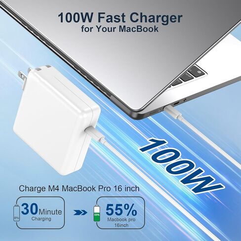 100W Charger for MacBook Pro 14 16 inch MacBook Air 13 15 inch 2026-2021 M5 M4 M3 M2 M1, 100W GaN Power Adapter, 6.6FT USB C to 3 Magnetic 3 Cable, 8.2FT USB C to C Cable【Original Quality】 in Kuwait