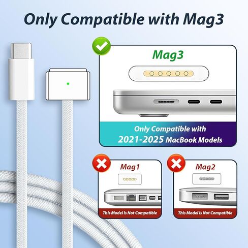 100W Charger for MacBook Pro 14 16 inch MacBook Air 13 15 inch 2026-2021 M5 M4 M3 M2 M1, 100W GaN Power Adapter, 6.6FT USB C to 3 Magnetic 3 Cable, 8.2FT USB C to C Cable【Original Quality】 in Kuwait