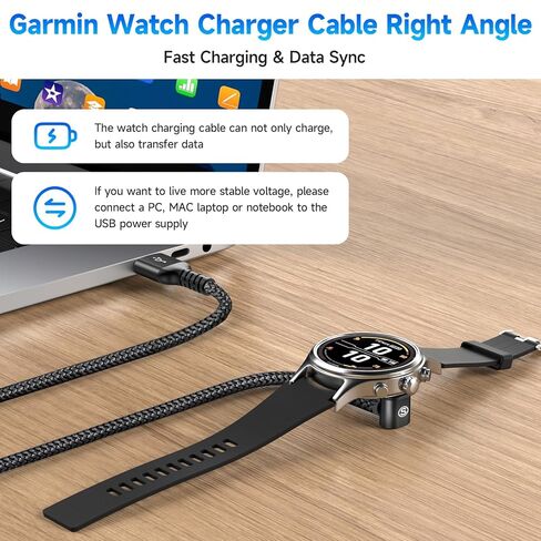sweguard Garmin Watch Charger Cable Right Angle 4ft for Garmin Approach S70 S62 S60 S42 S40 S12 S10 Replacement Charging Cable Cord Plus a Black Silicone Charger Port Protector Anti Dust Plug in Kuwait